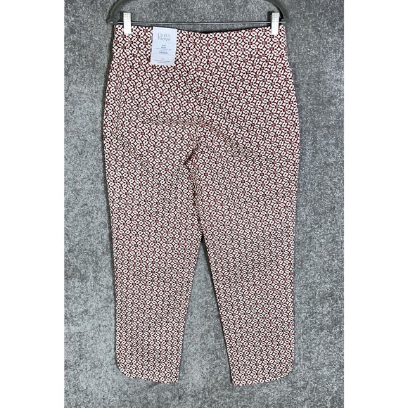 Croft & Barrow Effortless Stretch Ankle Pants Womens Size 10 Maroon Geometric - Picture 2 of 16